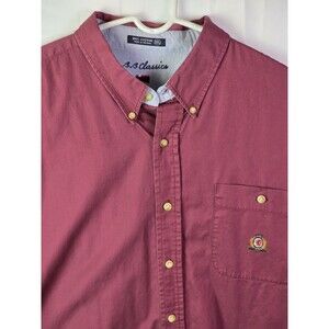 BB Classics Mens XXL Red Embroidered Crest Logo Short Sleeve Button Up Shirt